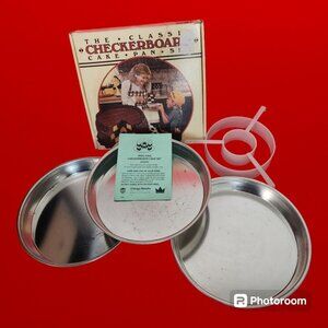 Vtg Classic Checkerboard Cake Pan Set Complete Baking Metal 9 inch Made in USA